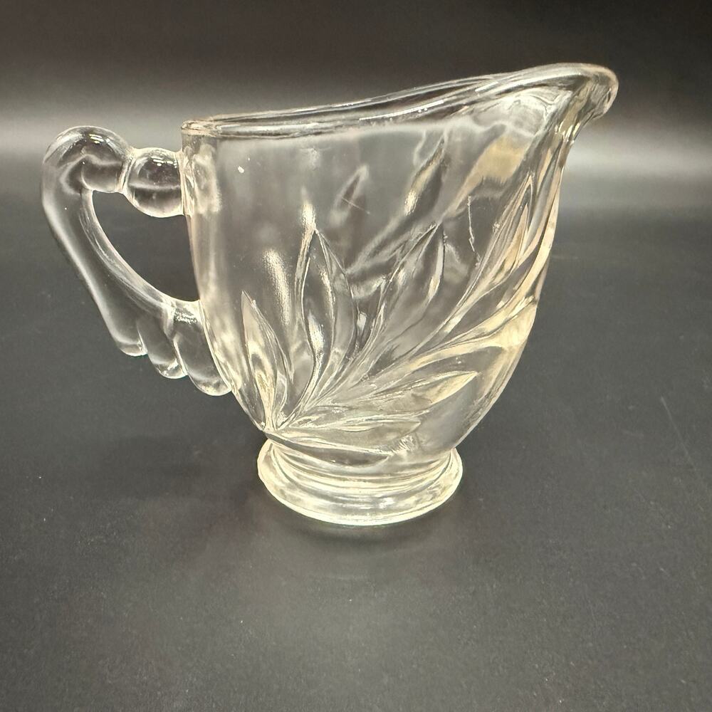 vintage Willow Clear CREAMER Indiana Glass leaf design glassware serving dish